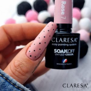 Claresa gel polish Dusty Rose 7,-Black-900,-White-1000-kropki-na-paznkociach