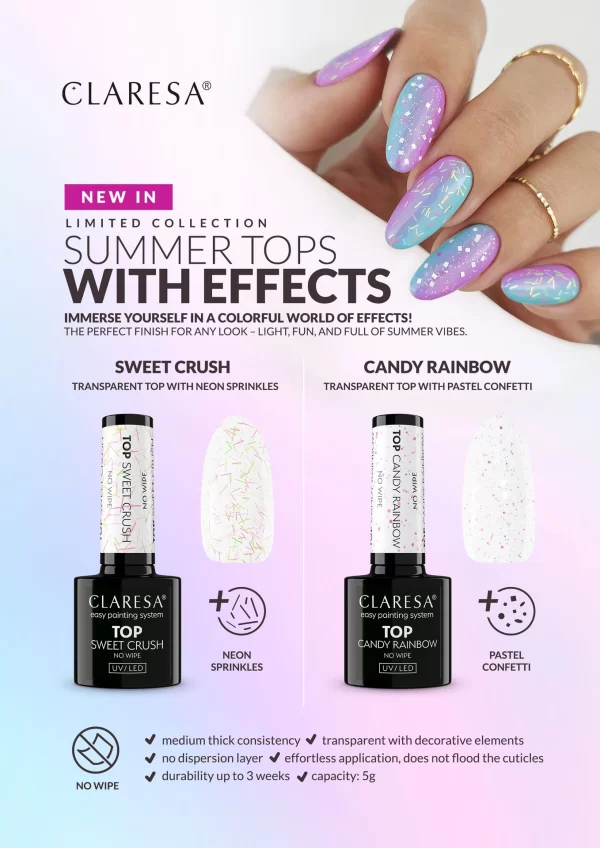 Claresa top coat no wipe Candy Rainbow & Sweet Crush