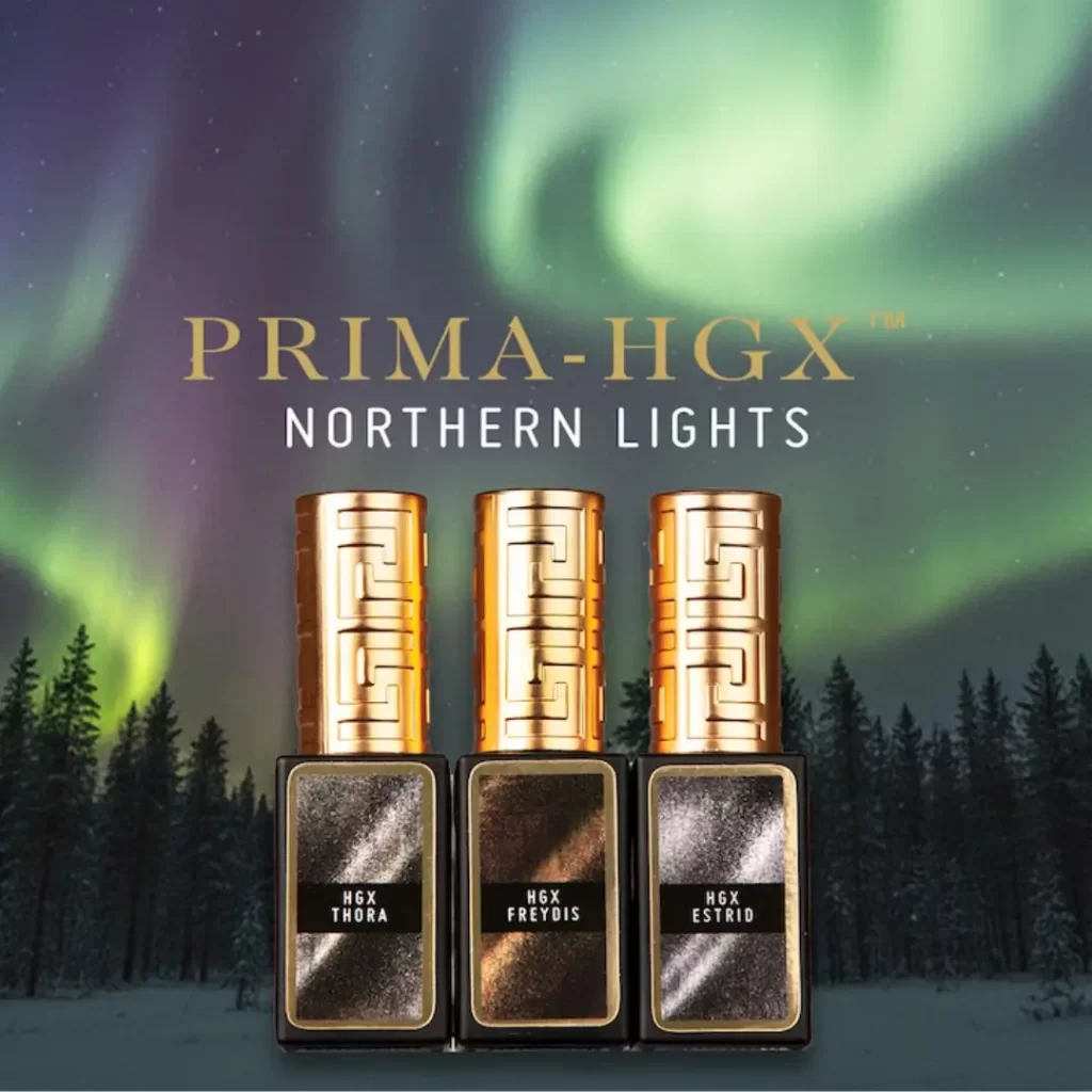 IKON.iQ Prima HGX Northern Lights: Savršeni spoj magnetnog sjaja i ojačanja za slabe nokte 1 IKON.iQ Prima HGX rubber base gel Estrid, Thora, Freydis