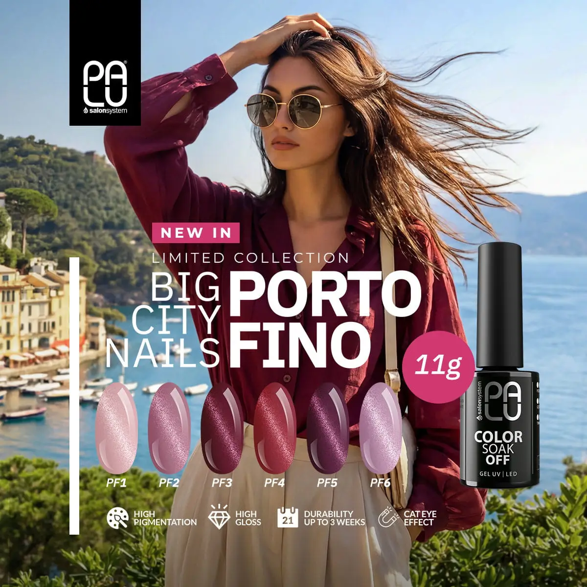 PALU gel polish Portofino PF2 3 PALU trajni lak cat eye kolekcija Portofino